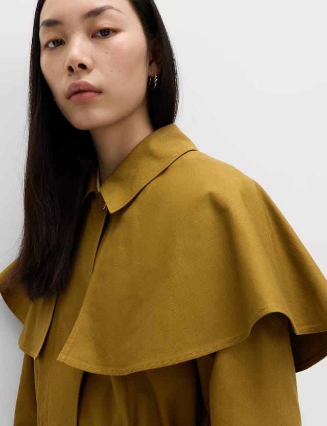 Marks & Spencer M&S Pure Cotton Waisted Collared Cape Coat Moss - 2