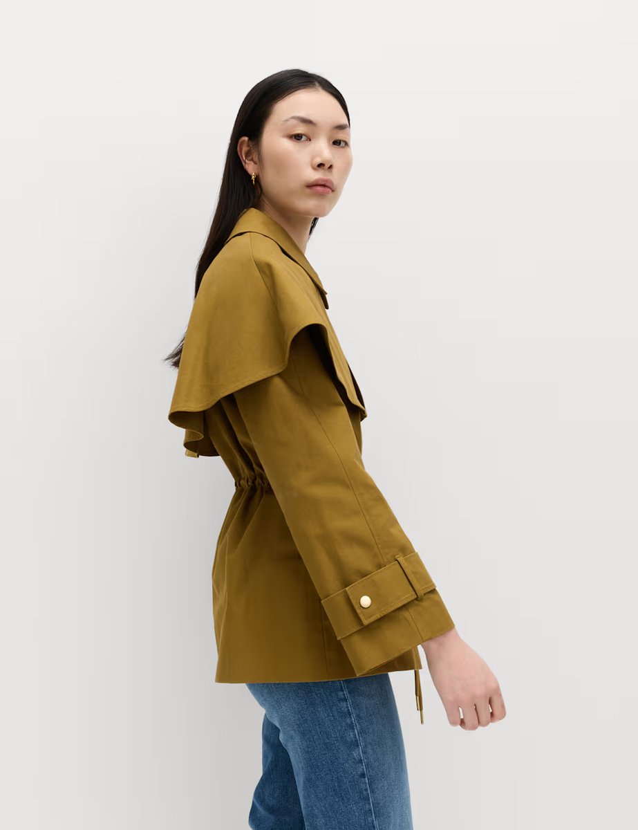 Marks & Spencer M&S Pure Cotton Waisted Collared Cape Coat Moss - 3