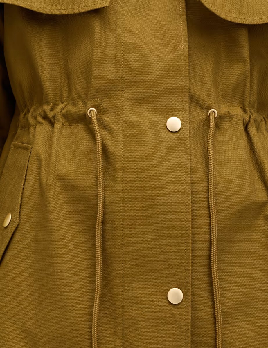 Marks & Spencer M&S Pure Cotton Waisted Collared Cape Coat Moss - 4