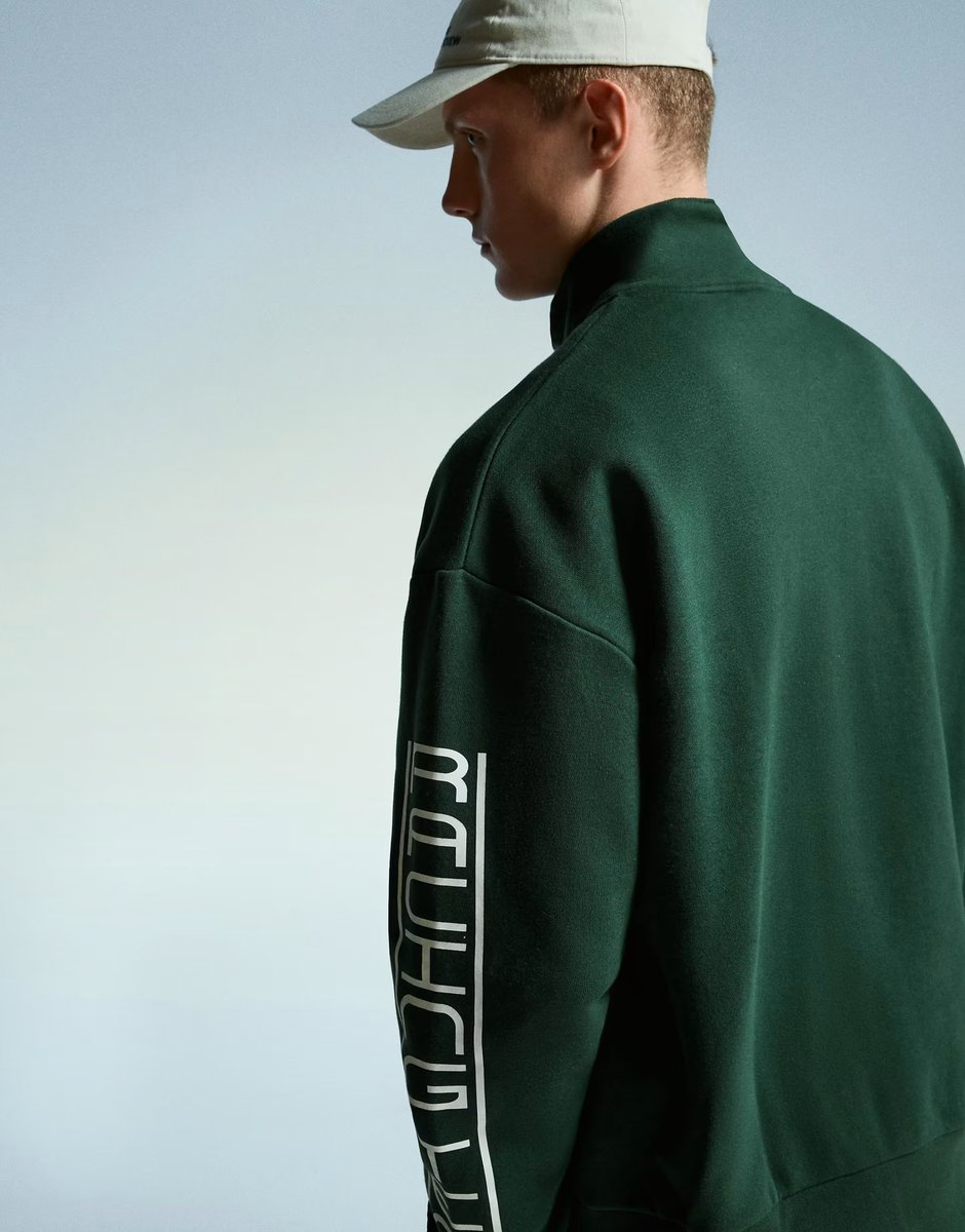 ASOS Bershka Printed sweatshirt with zip in green - 3