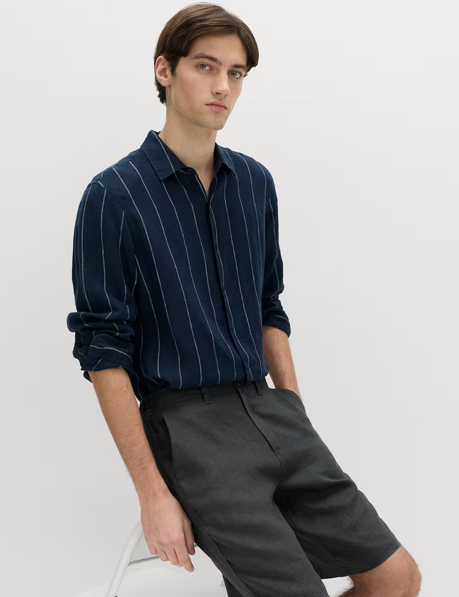 Marks & Spencer M&S Loose Fit Pure Linen Chino Shorts Dark Pewter - 3