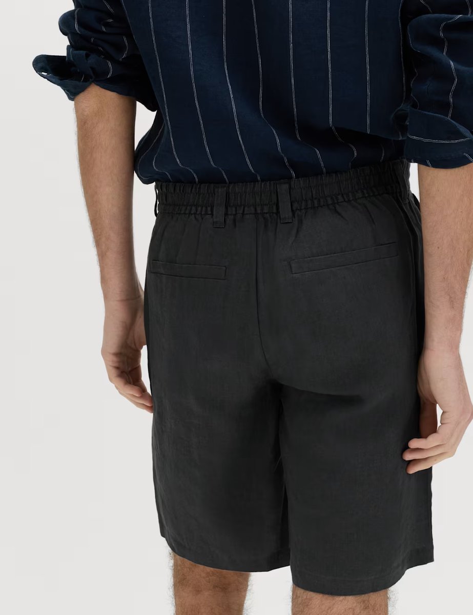 Marks & Spencer M&S Loose Fit Pure Linen Chino Shorts Dark Pewter - 4