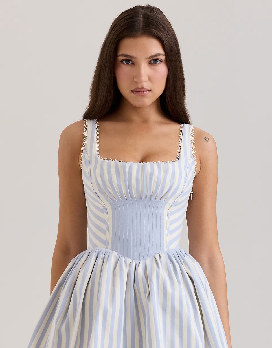 ASOS House of CB Liesl striped pintucked mini dress in blue - 4