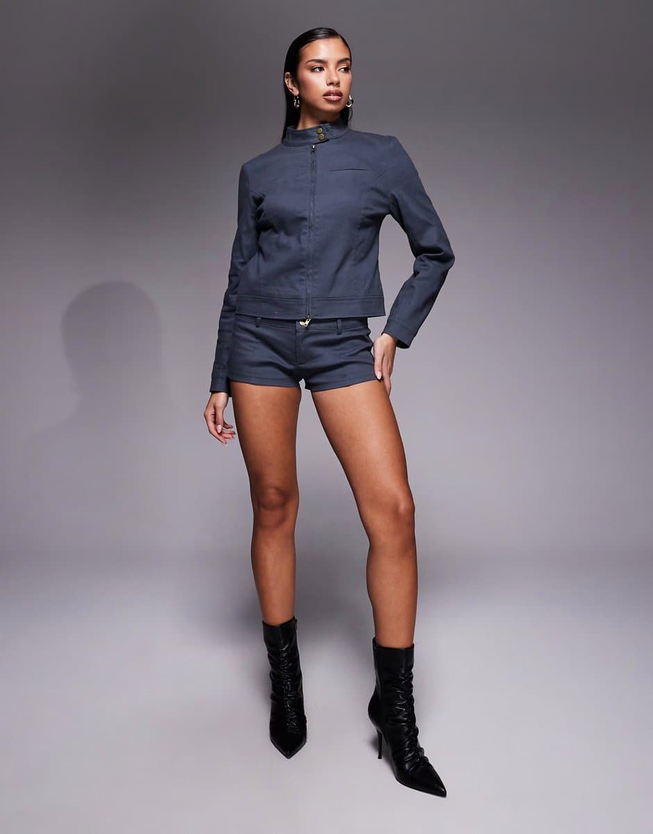 ASOS Edikted Kayra co-ord micro shorts in dark grey