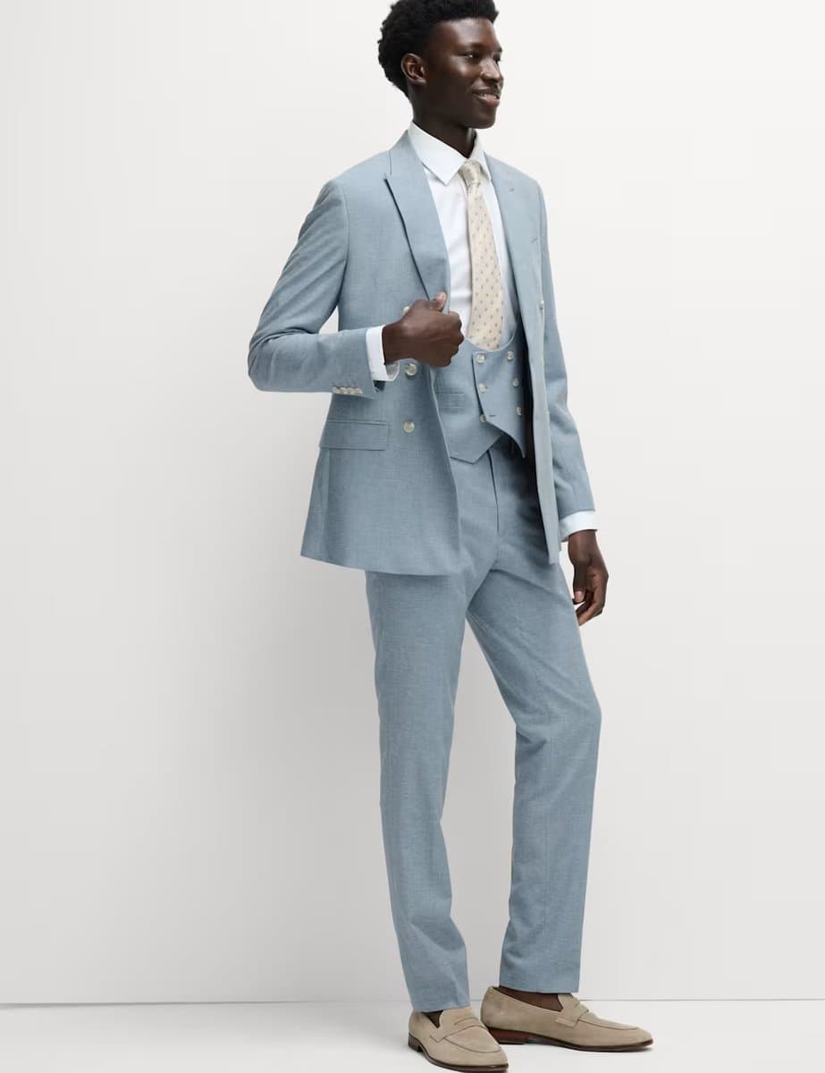 Marks & Spencer M&S Slim Fit Stretch Suit Trousers Chambray