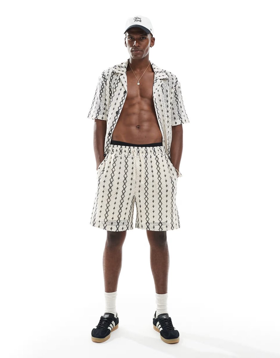 ASOS River Island crochet shorts co-ord in ecru pattern - 1