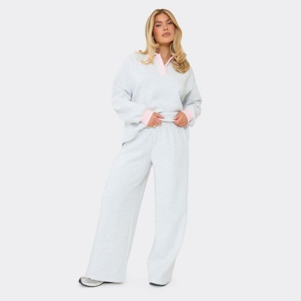 EGO Mid Rise Elastic Waist Wide Leg Joggers In Light Grey Marl, Women's Size UK 6 - 1