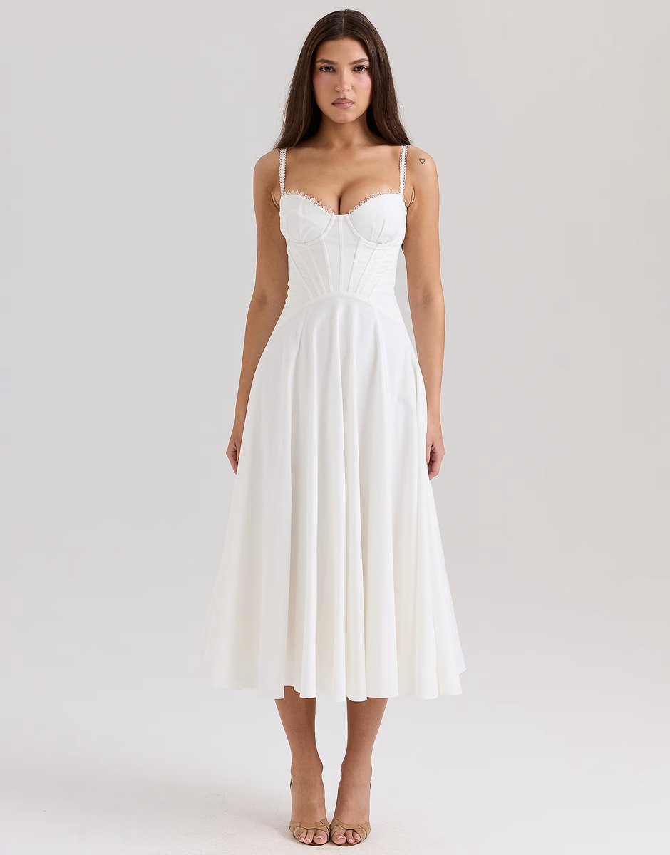 ASOS House of CB Steffani cotton midi sundress in white - 1