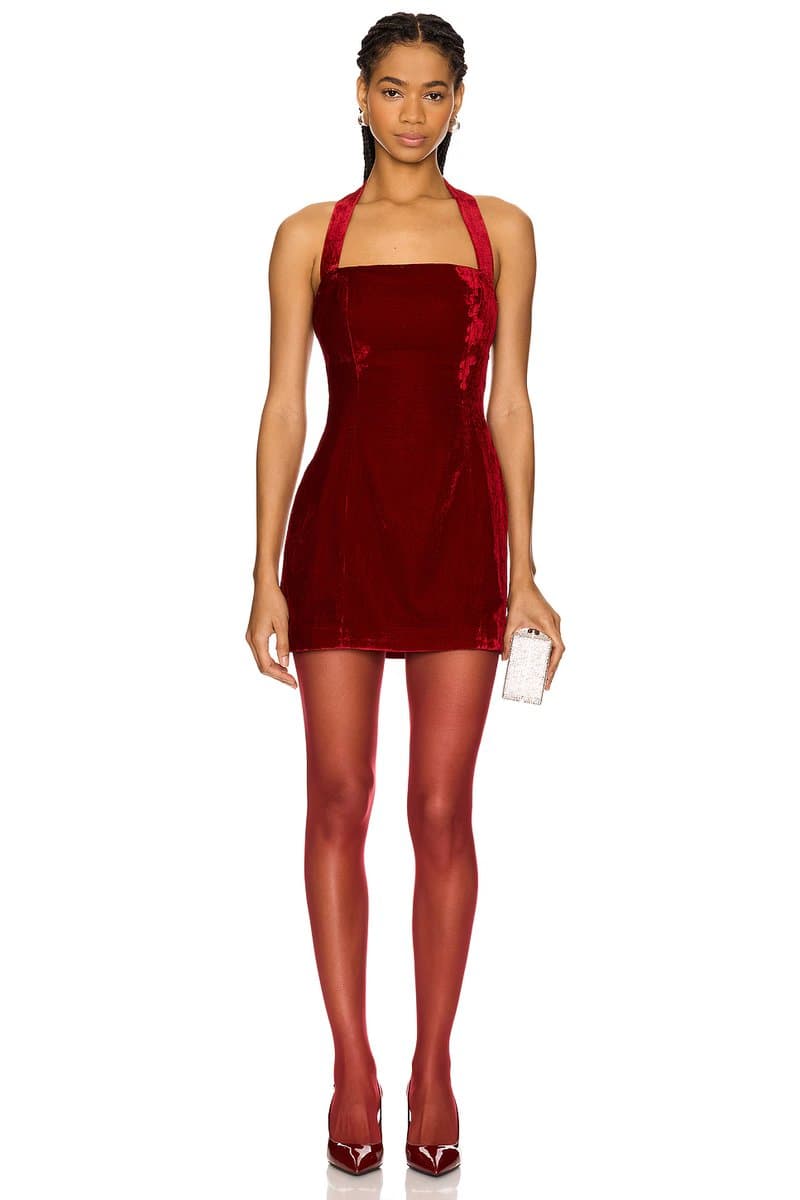 revolve Revolve Velvet Mini Dress with Lace Detail in Red