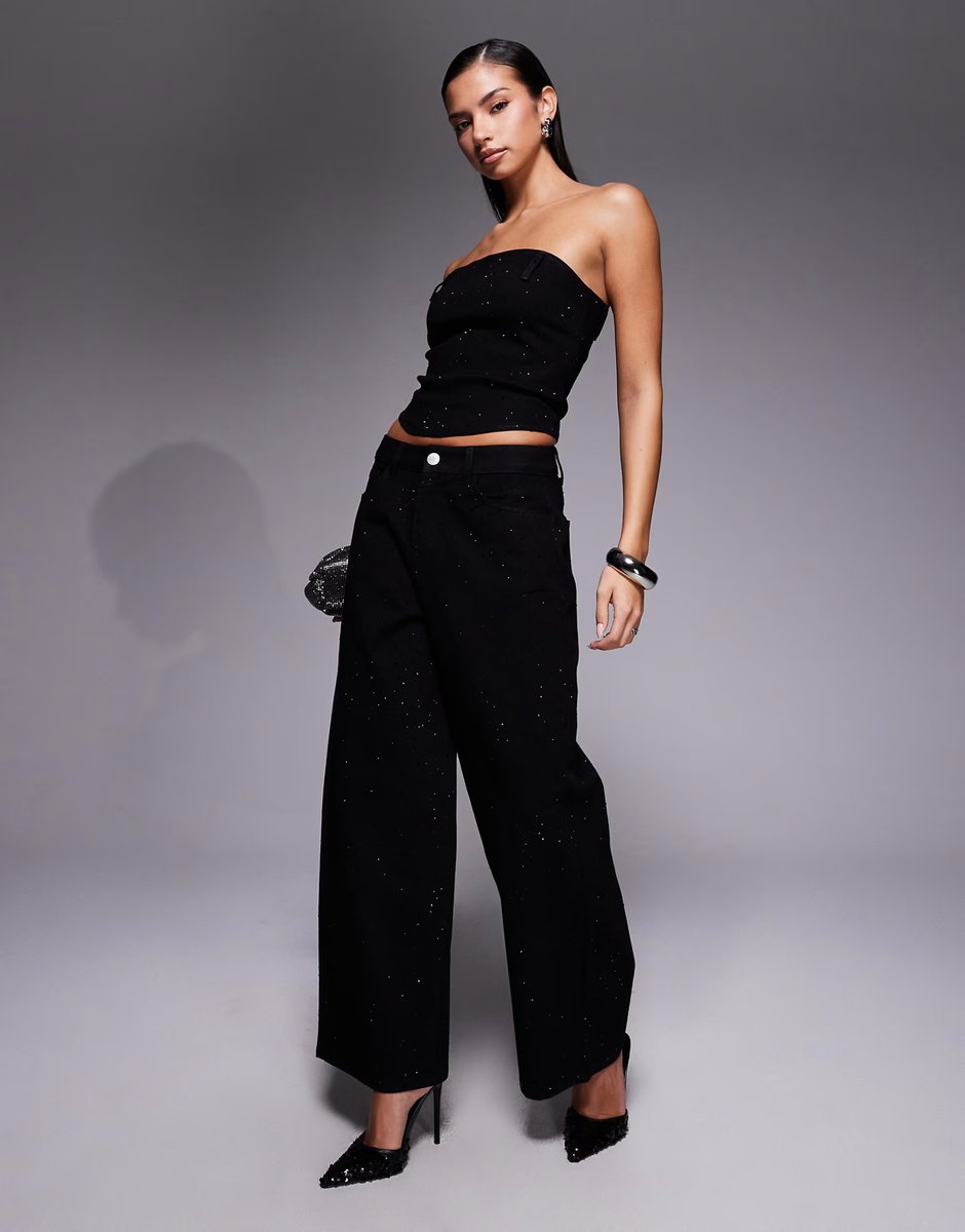 ASOS Liquor N Poker denim embellished corset top co-ord in black - 2