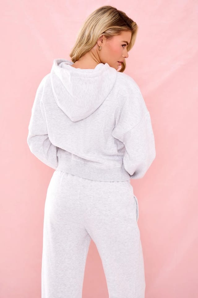 Kaiia Kaiia Structure Zip Through Hoodie Light Grey Marl - 3