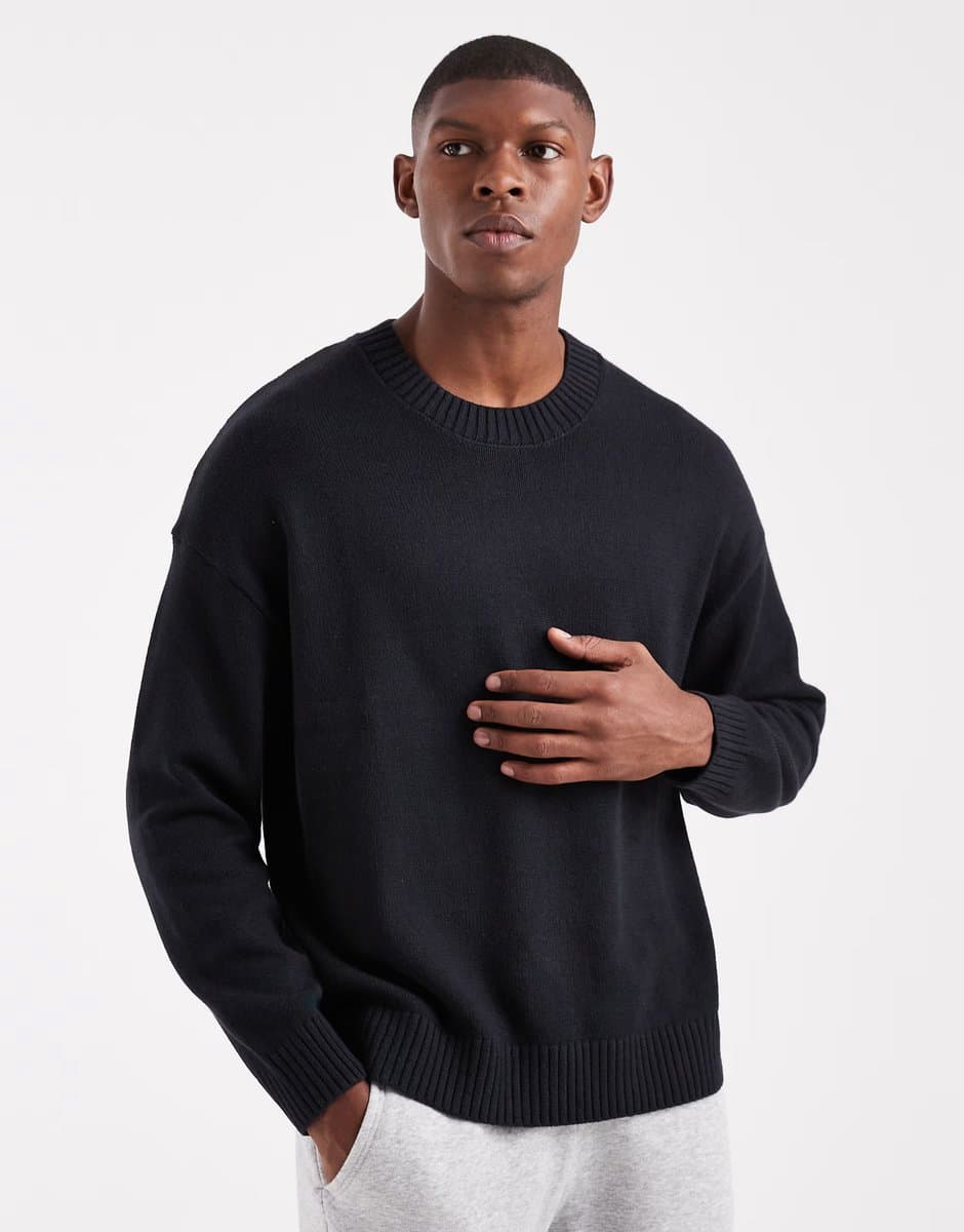 ASOS Hollister boxy ribbed open hem jumper in black