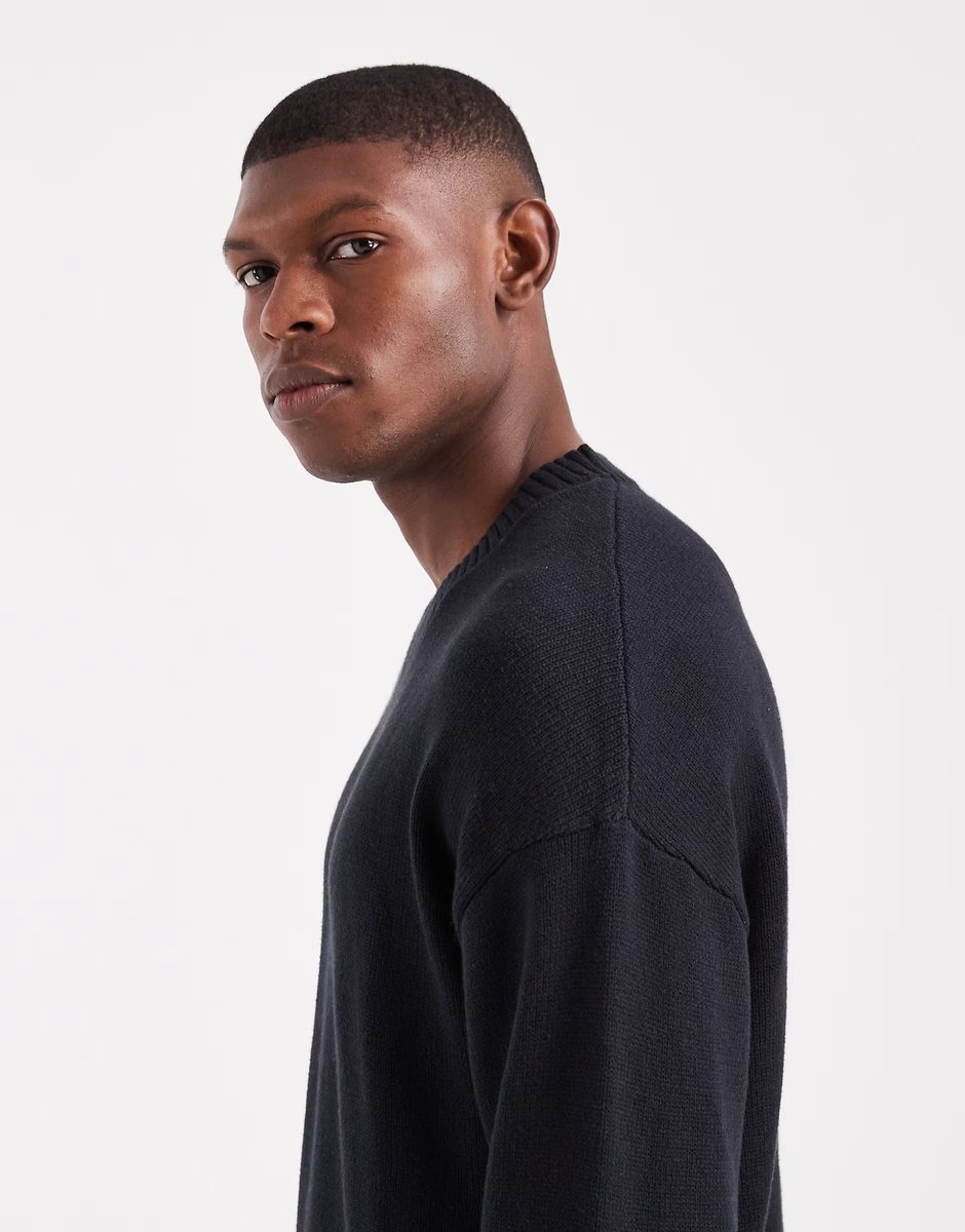 ASOS Hollister boxy ribbed open hem jumper in black - 4