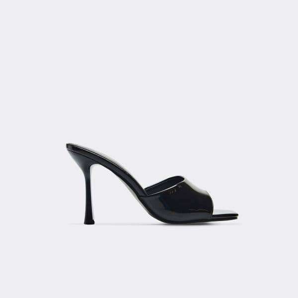 EGO Gaia Square Peep Toe Stiletto Heeled Mule In Black Patent, Women's Size UK 3 - 1