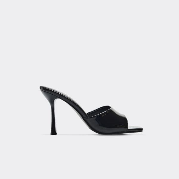 EGO Gaia Square Peep Toe Stiletto Heeled Mule In Black Patent, Women's Size UK 3