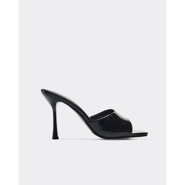 EGO Gaia Square Peep Toe Stiletto Heeled Mule In Black Patent, Women's Size UK 3 - 2