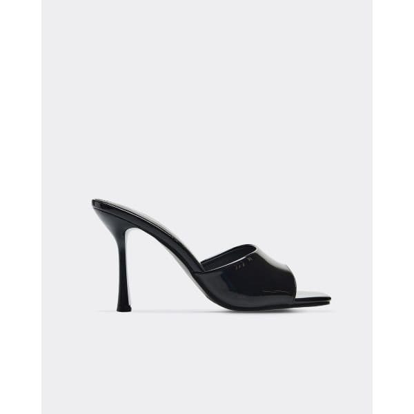 EGO Gaia Square Peep Toe Stiletto Heeled Mule In Black Patent, Women's Size UK 3 - 2