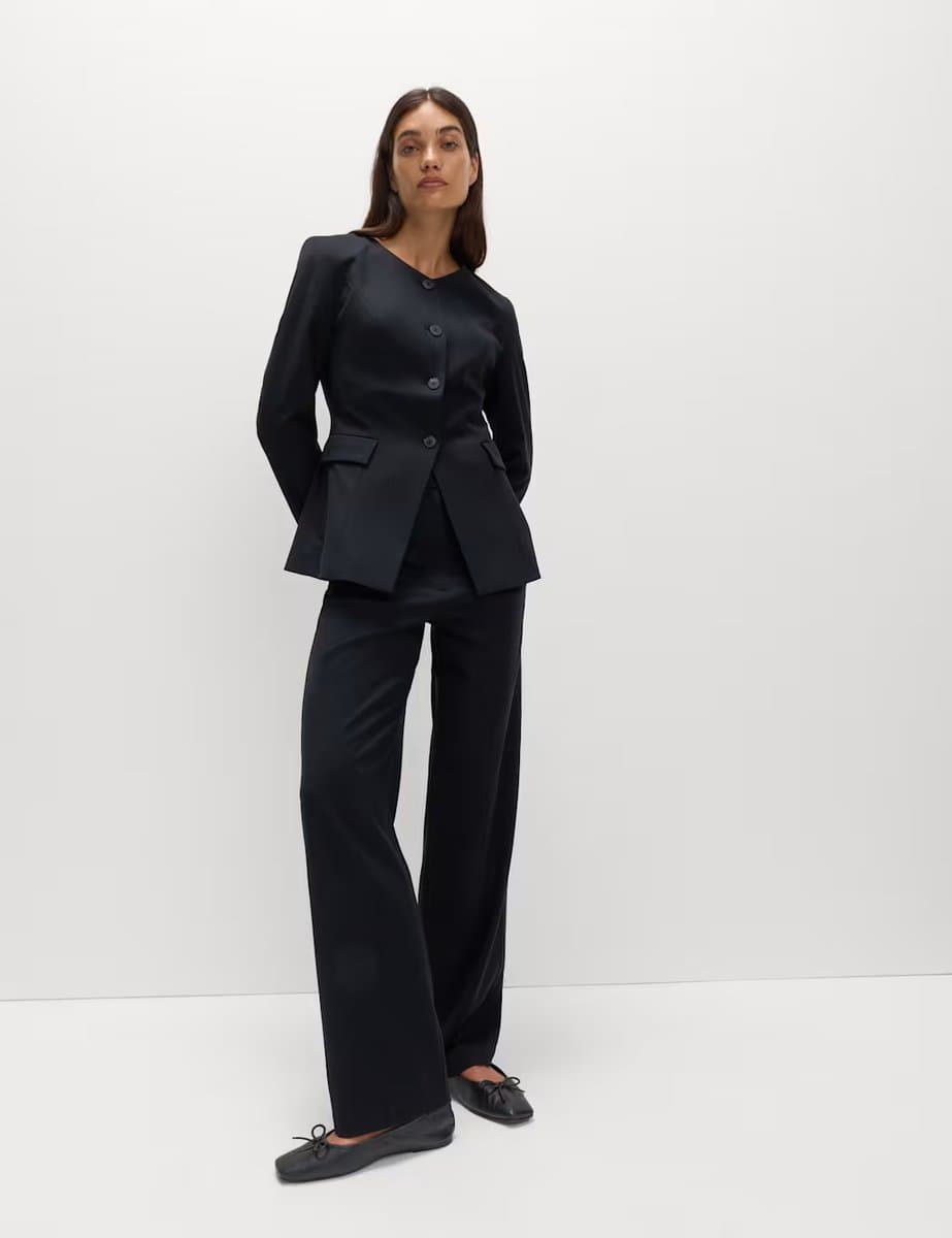 Marks & Spencer M&S Straight Leg Trousers with Stretch Black