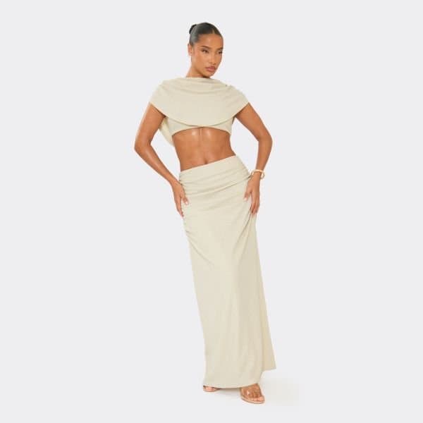 EGO Ruched Side Maxi Skirt In Champagne Glitter, Women's Size UK 8