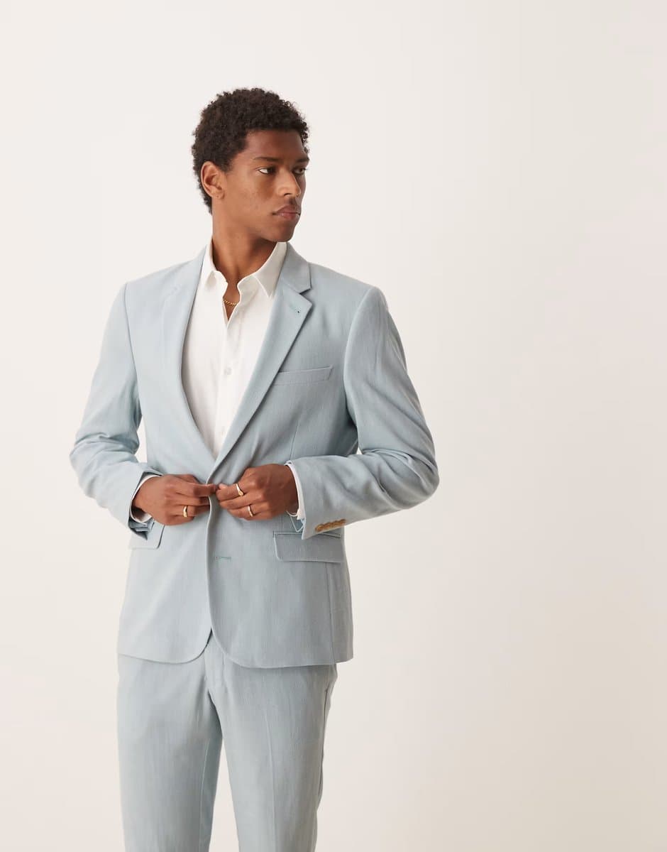ASOS ASOS DESIGN Light Blue Linen Skinny Suit Jacket