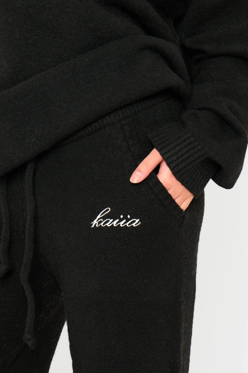 Kaiia Kaiia Knit Drawstring Wide Leg Trousers Black - 2