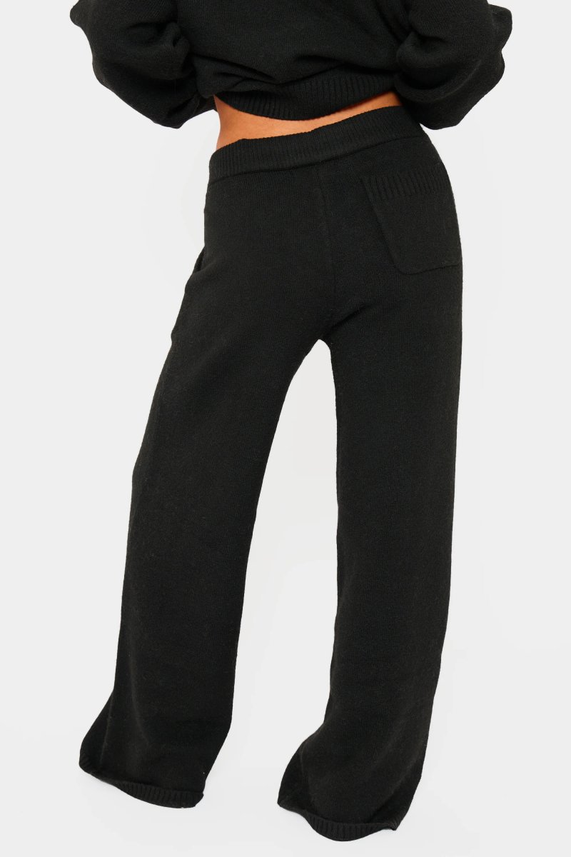 Kaiia Kaiia Knit Drawstring Wide Leg Trousers Black - 3