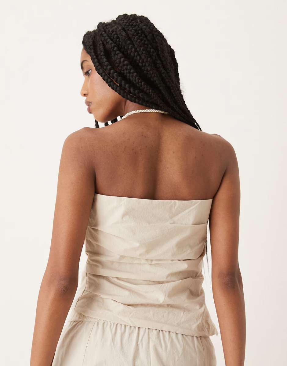 ASOS Mango bandeau ruched side asymmetric top co-ord in ivory - 3