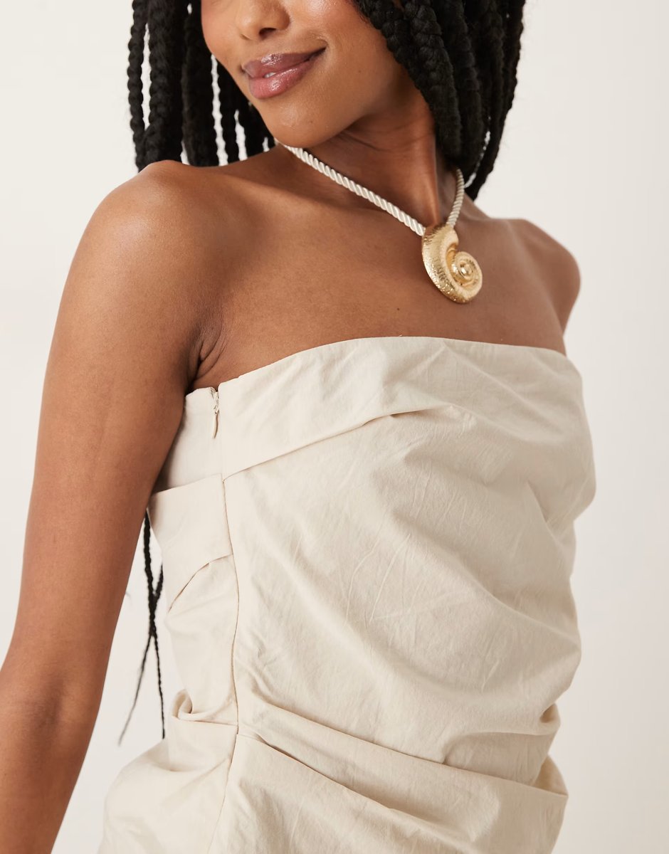 ASOS Mango bandeau ruched side asymmetric top co-ord in ivory - 4