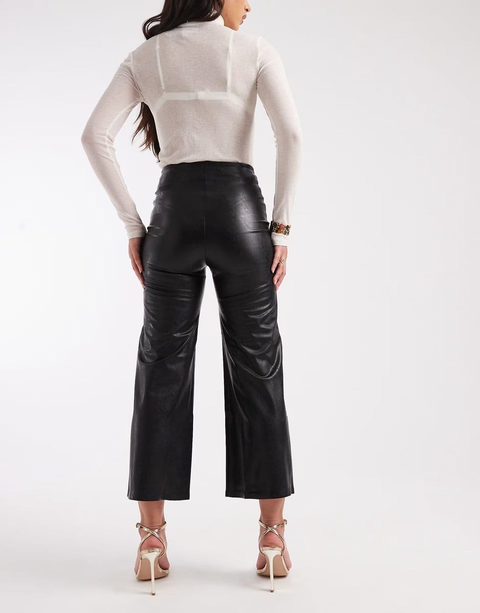 ASOS Commando Cropped wide leg pant in black - 4