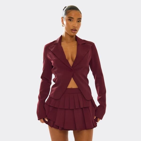 EGO EGO Long Sleeve Cinched Waist Blazer in Plum