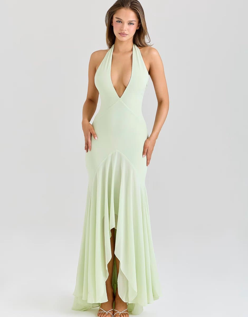 ASOS House of CB Tamara pistachio georgette draped midi dress in pistachio