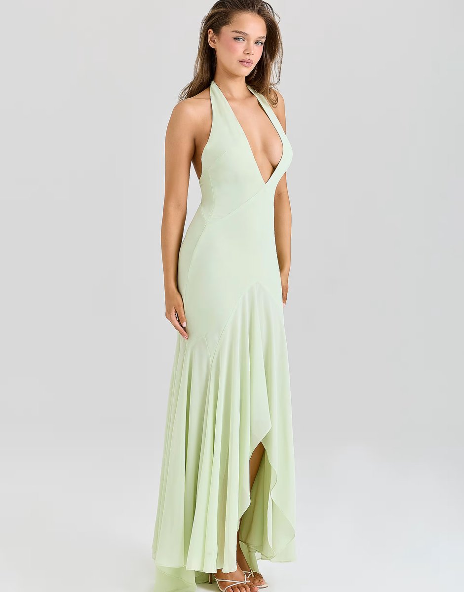 ASOS House of CB Tamara pistachio georgette draped midi dress in pistachio - 4