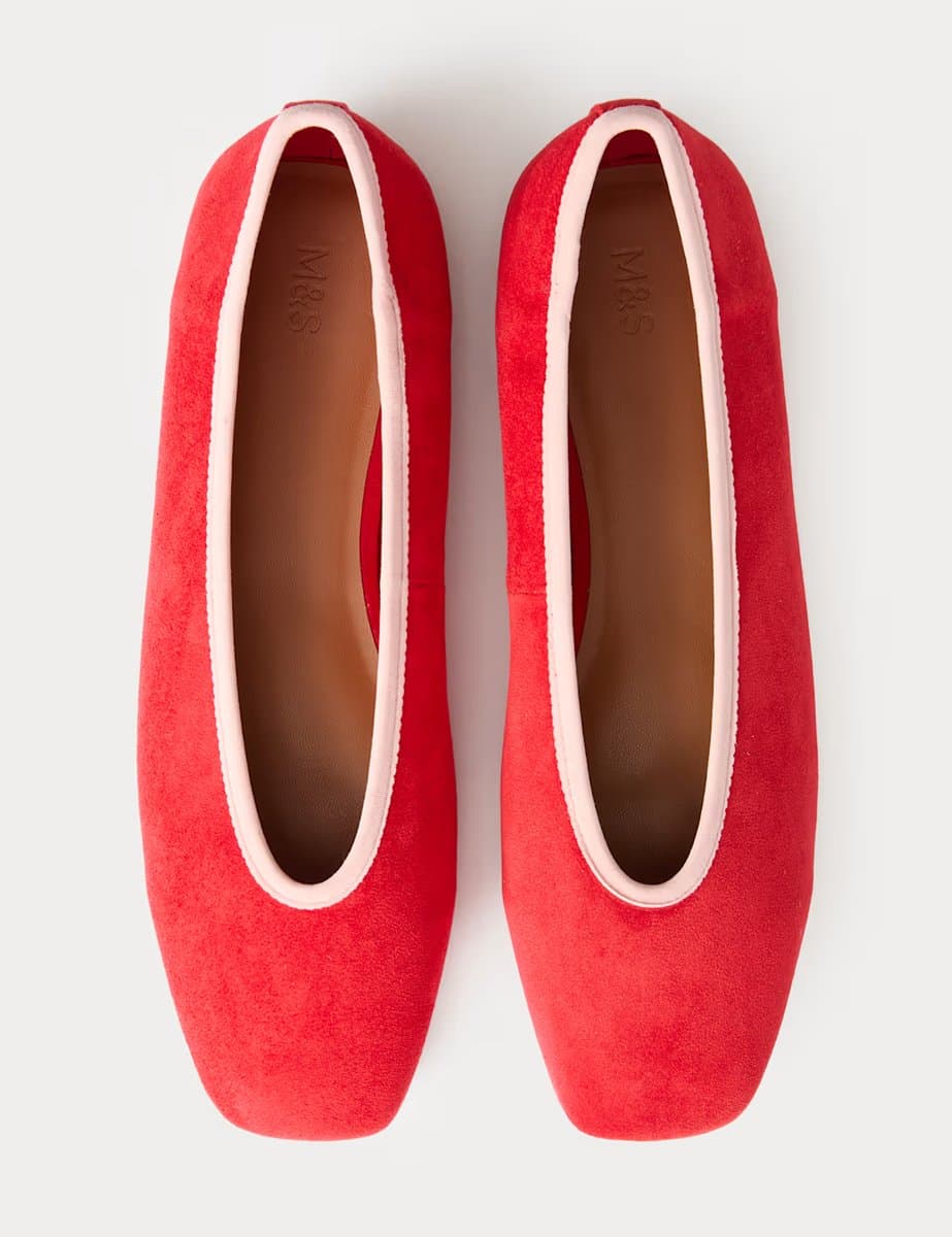 Marks & Spencer M&S Contrast Trim Flat Ballet Pumps Red Mix