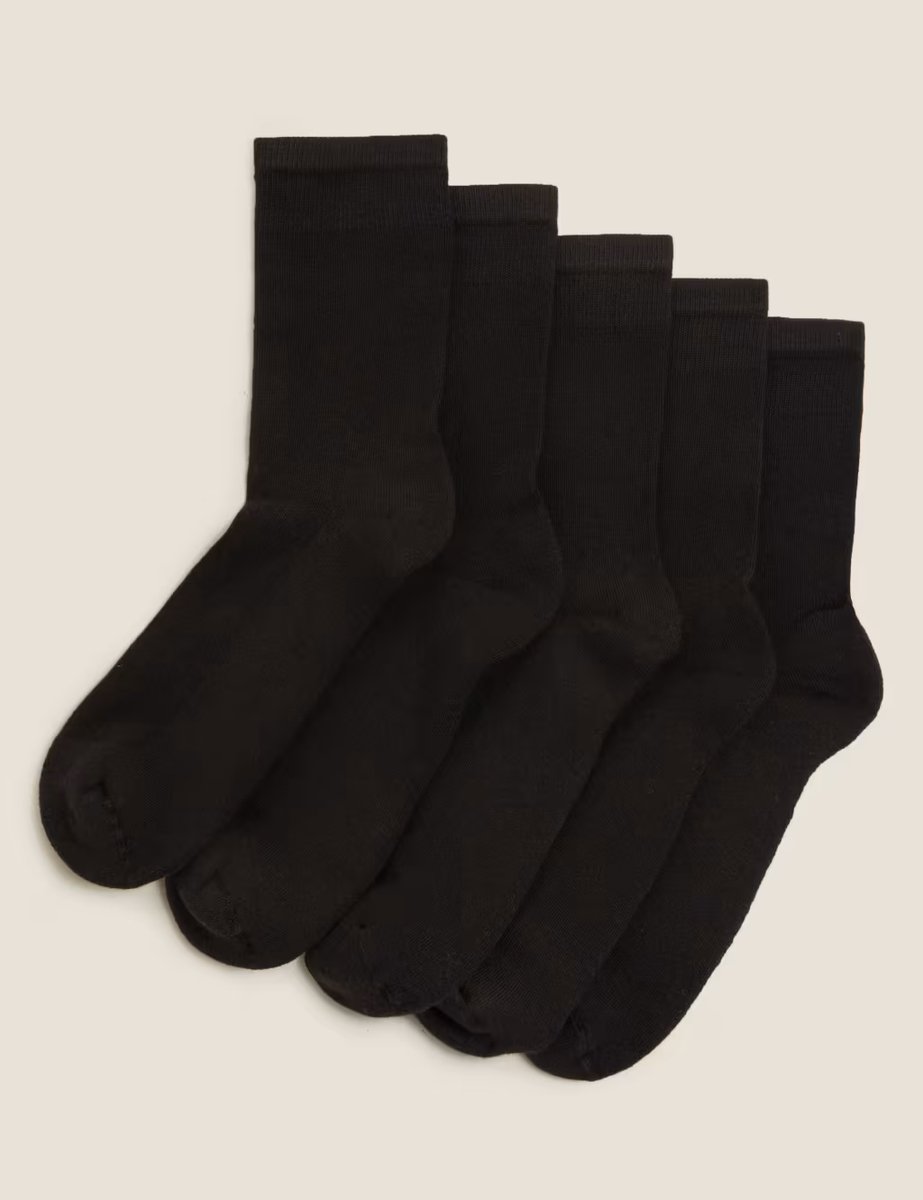 Marks & Spencer M&S 5pk Cotton Rich Ultimate Comfort Ankle High Socks Black - 2