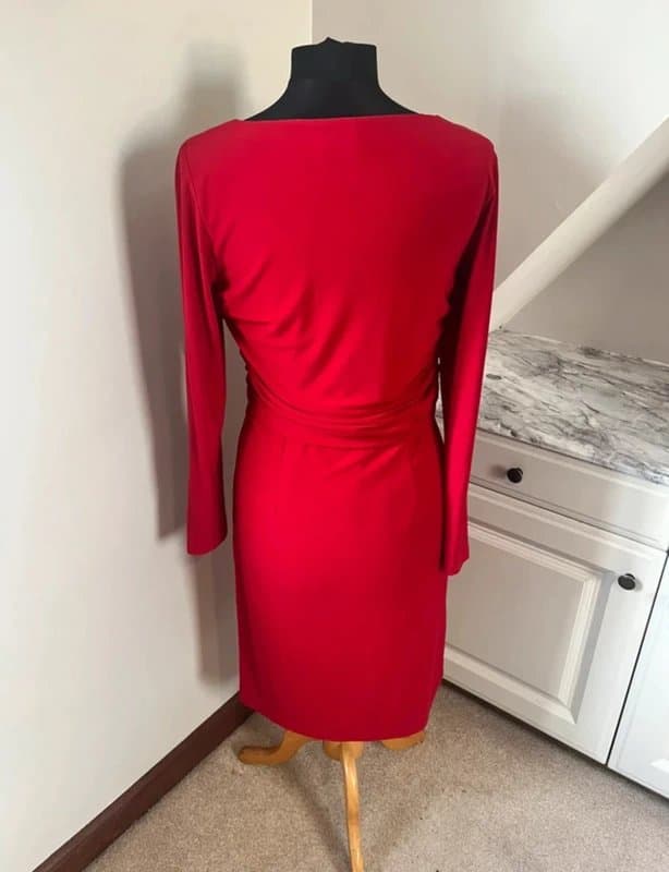 Libra Libra Red Cowl Neck Long Sleeve Ruched Sparkle Crystal Midi Dress Size 12