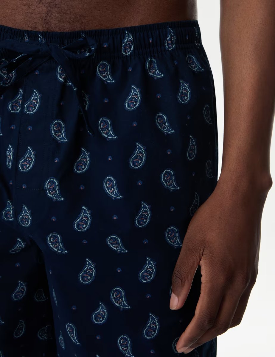 Marks & Spencer M&S Pure Cotton Paisley Print Pyjama Set Green Mix - 3