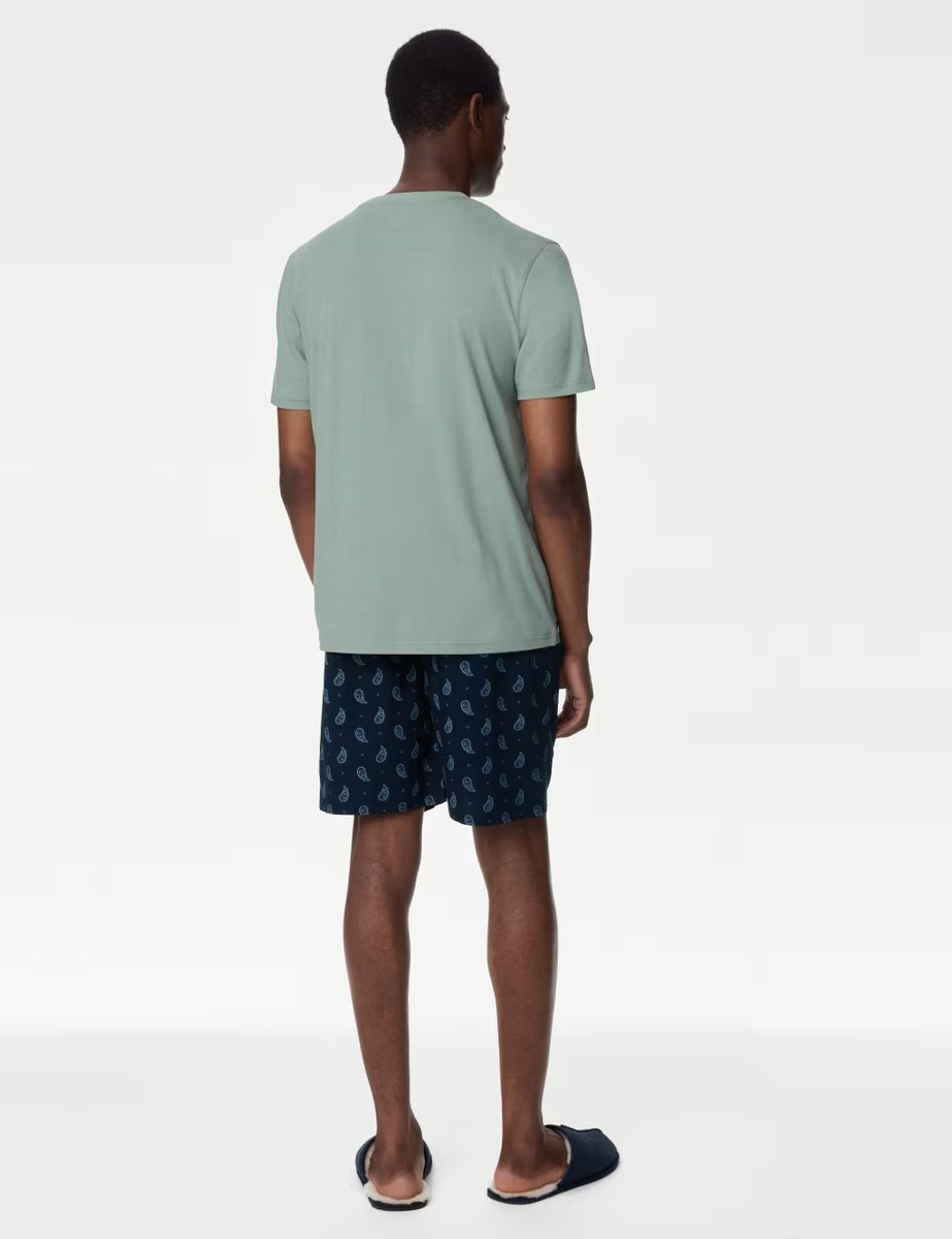 Marks & Spencer M&S Pure Cotton Paisley Print Pyjama Set Green Mix - 4