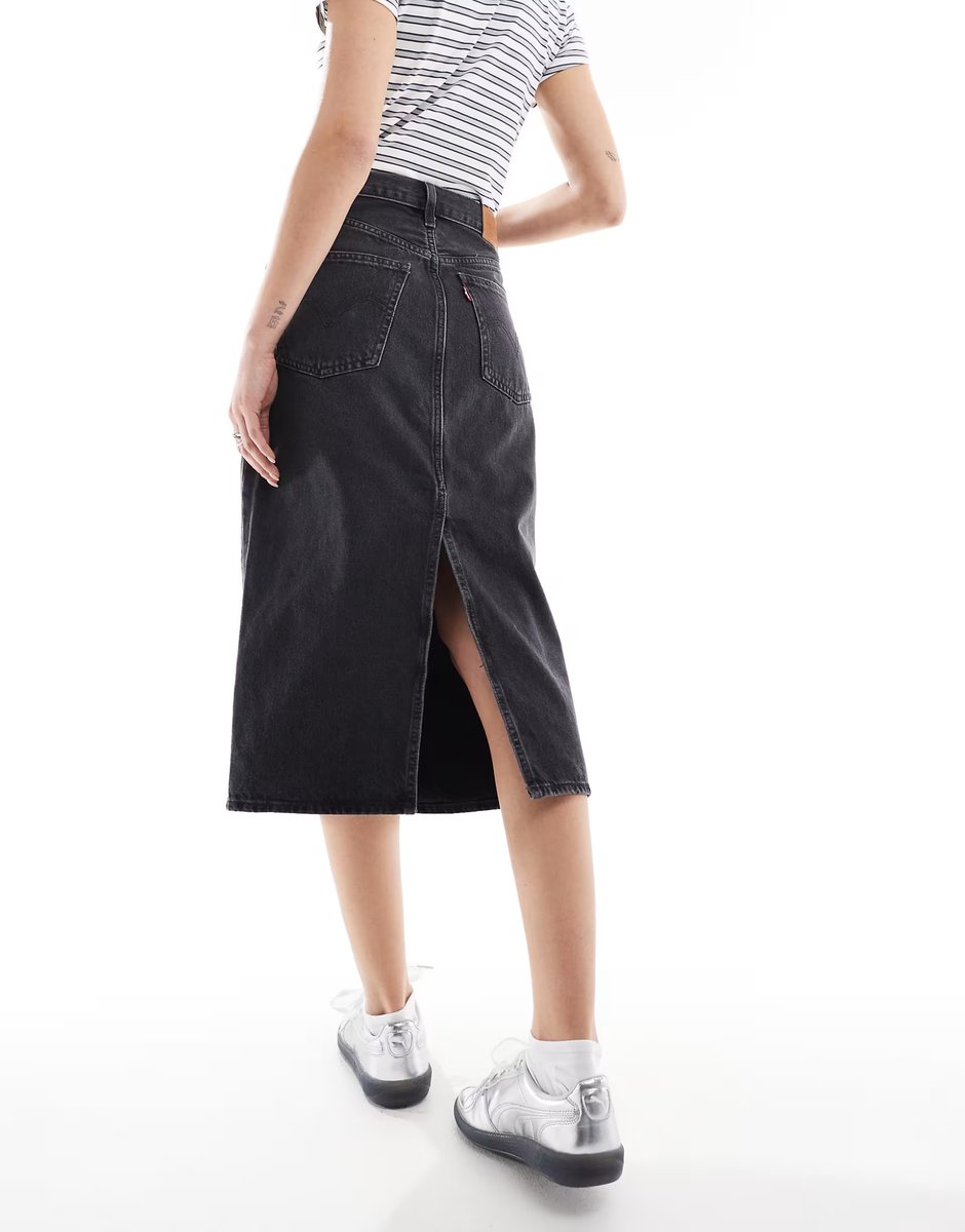 ASOS Levi's high rise midi skirt with back slit in washed black - 2