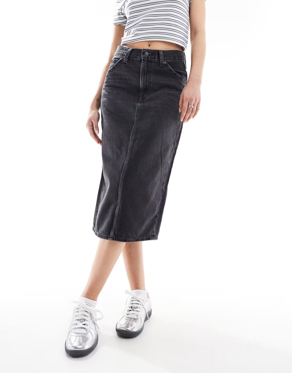 ASOS Levi's high rise midi skirt with back slit in washed black - 4