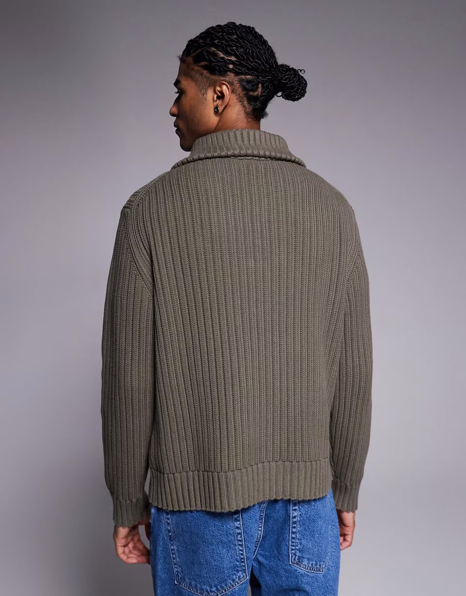 ASOS HUGO RED Srigg half zip rib knit jumper in grey - 3