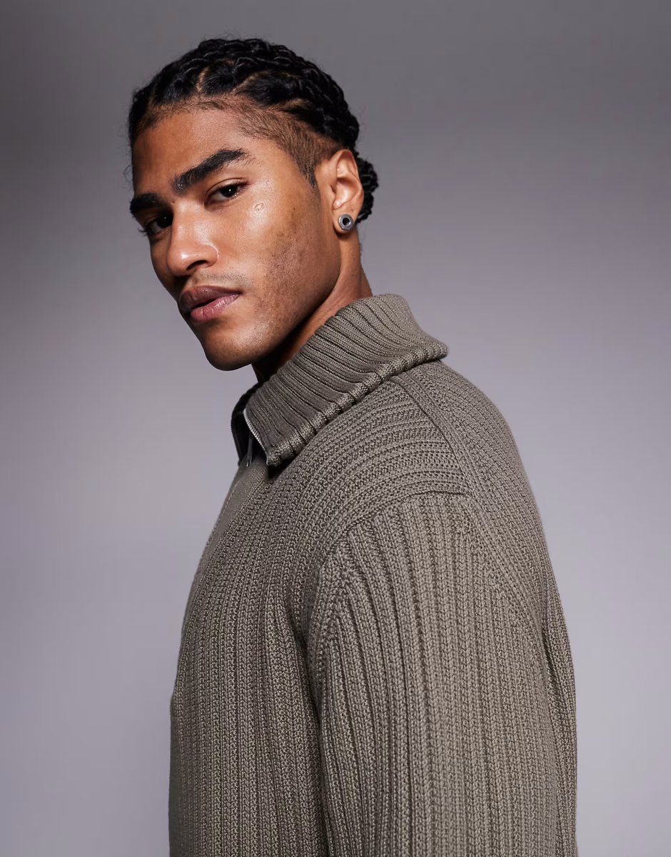 ASOS HUGO RED Srigg half zip rib knit jumper in grey - 4