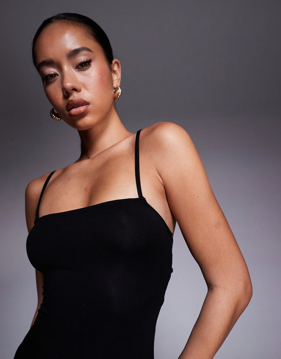 ASOS ASOS DESIGN  lace up back strappy cami maxi dress with ruffle hem in black - 3