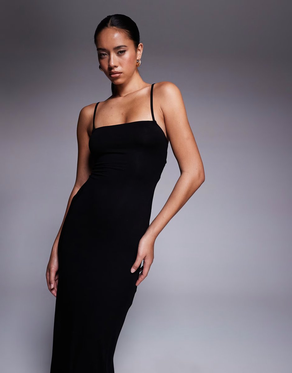 ASOS ASOS DESIGN  lace up back strappy cami maxi dress with ruffle hem in black - 4