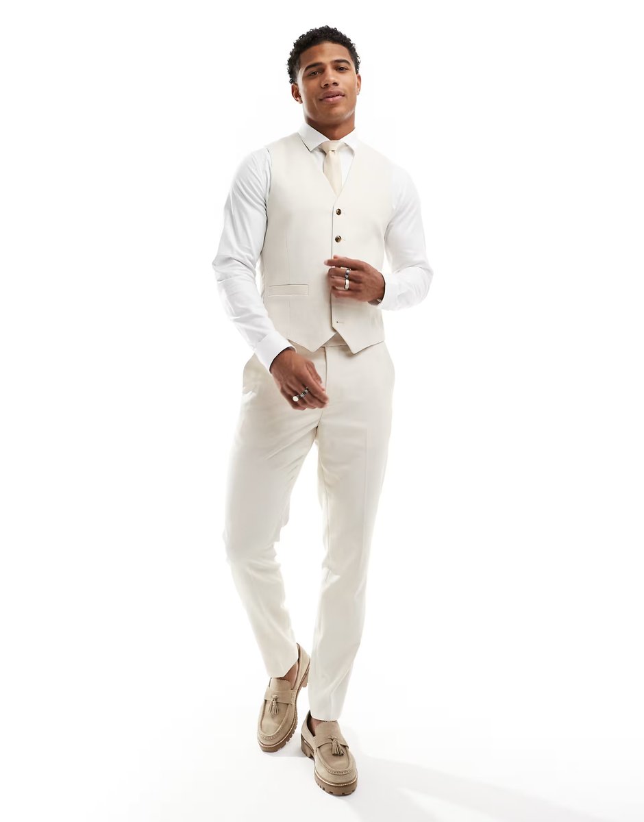 ASOS ASOS DESIGN wedding new skinny suit trousers in stone textured basketweave - 2