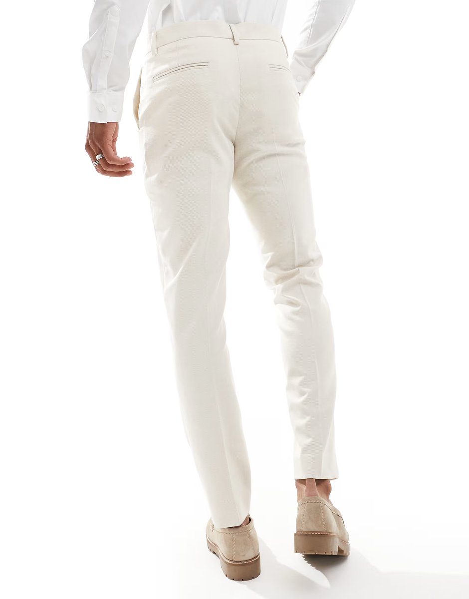 ASOS ASOS DESIGN wedding new skinny suit trousers in stone textured basketweave - 3