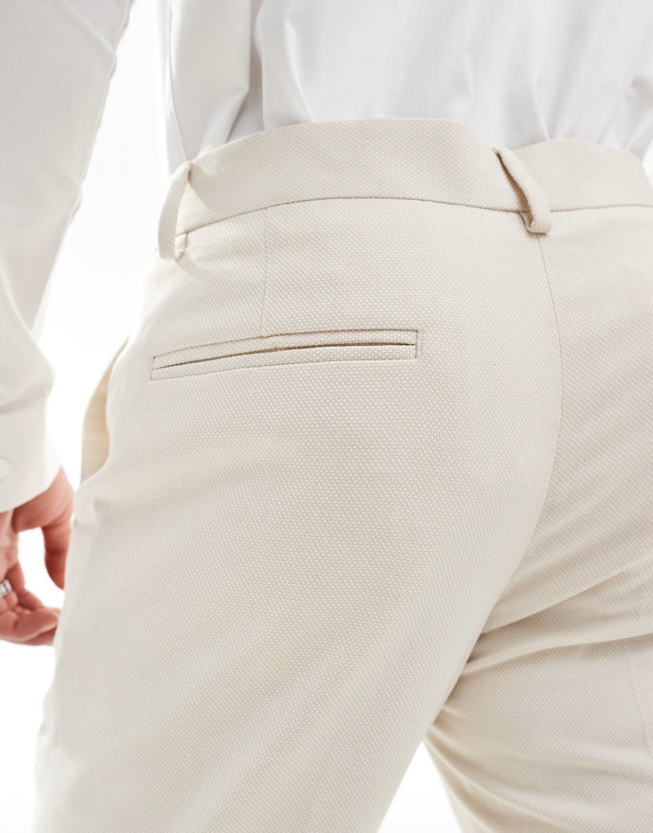 ASOS ASOS DESIGN wedding new skinny suit trousers in stone textured basketweave - 4