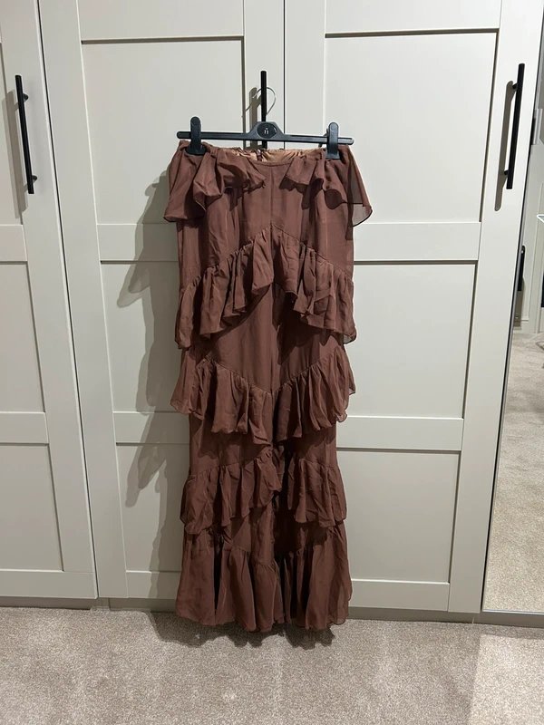 ASOS ASOS Luxe boho chiffon ruffle trousers in chocolate - 3