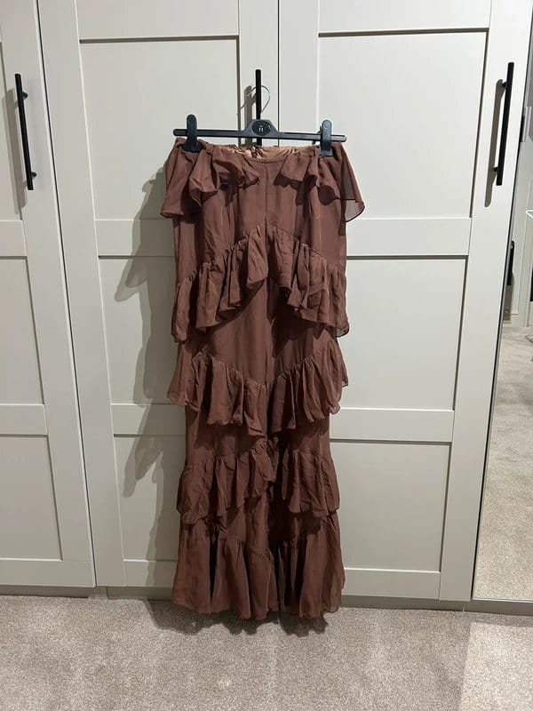 ASOS ASOS Luxe boho chiffon ruffle trousers in chocolate - 3