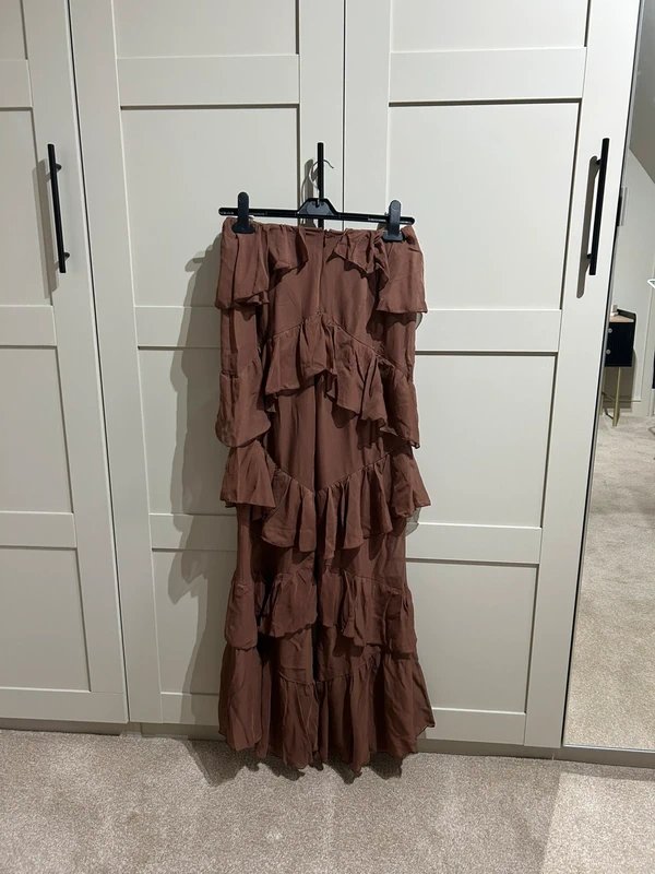 ASOS ASOS Luxe boho chiffon ruffle trousers in chocolate - 4