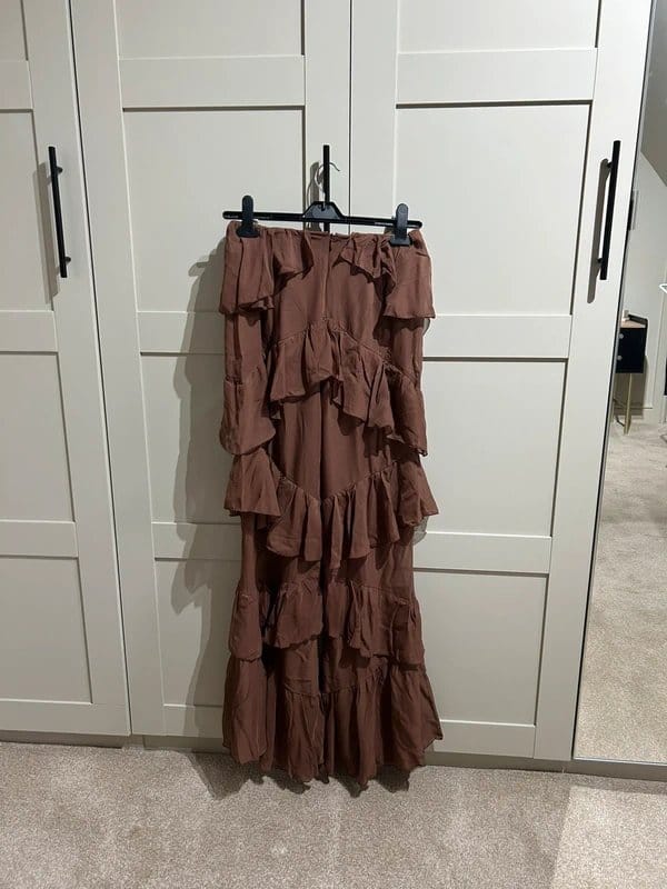 ASOS ASOS Luxe boho chiffon ruffle trousers in chocolate - 4